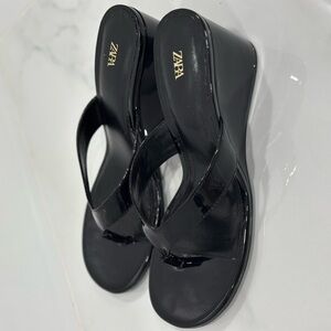 Zara Glossy Black Women's Sandals